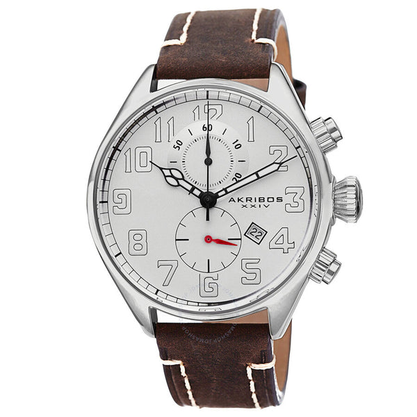 Akribos XXIV Essential  Chronograph white Dial Brown Leather Men's  Watch AK706BR - The Watches Men & Co