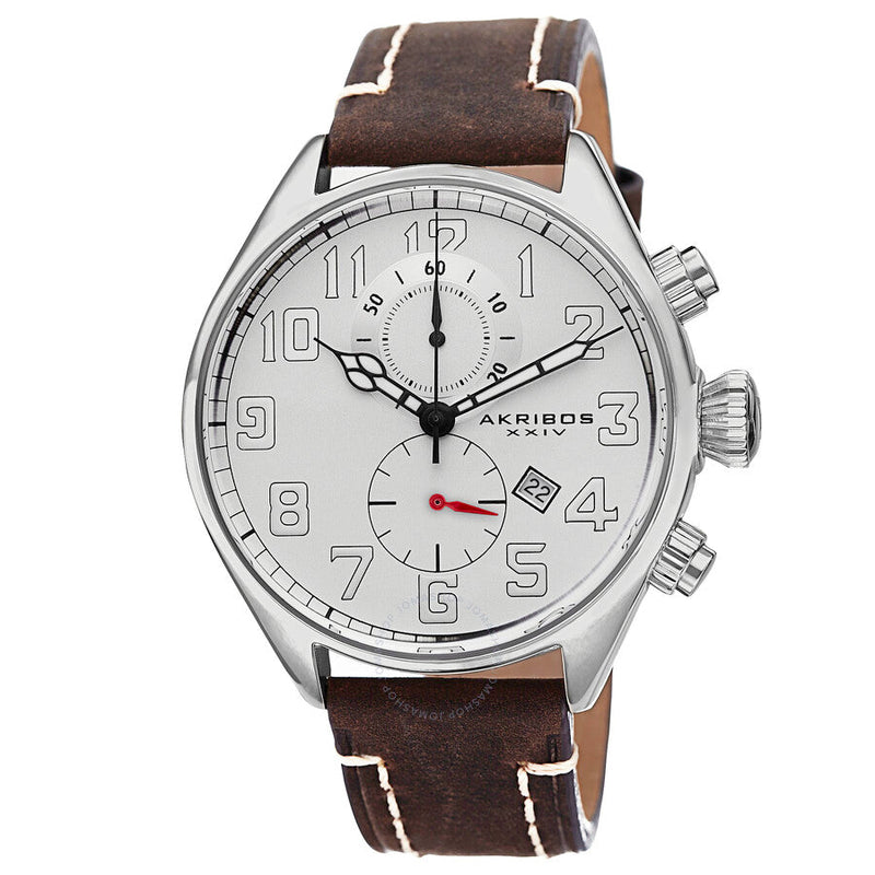 Akribos XXIV Essential  Chronograph white Dial Brown Leather Men's  Watch AK706BR - The Watches Men & Co