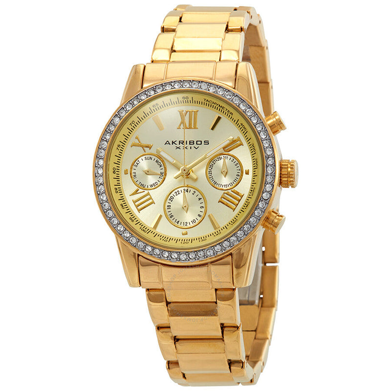 Akribos XXIV Glimmer Gold Tone Dial Ladies Multifunction Watch AK872YG - The Watches Men & Co