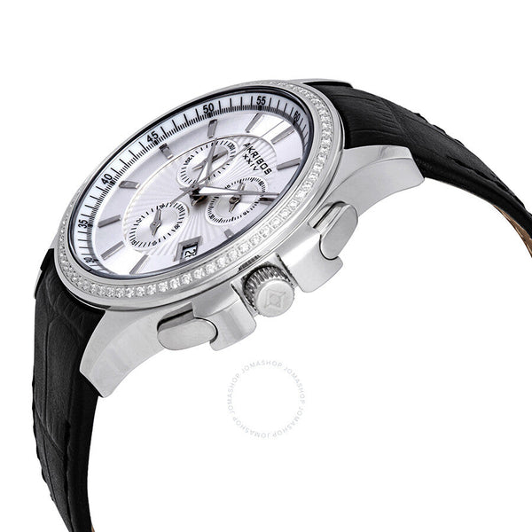 Akribos XXIV Grandiose Crystal Chronograph Steel Black Leather Men's Watch AK615SS - The Watches Men & Co #2