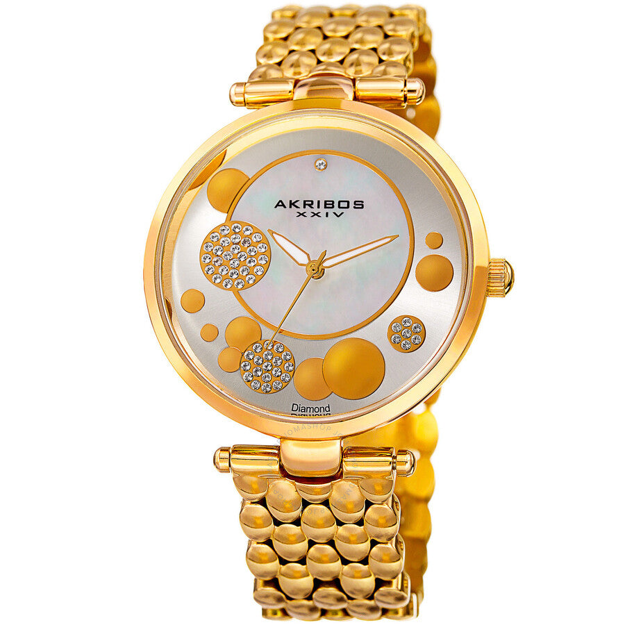 Akribos XXIV Mother of Pearl Dial Gold-tone Diamond Ladies Watch AK963YG - The Watches Men & Co