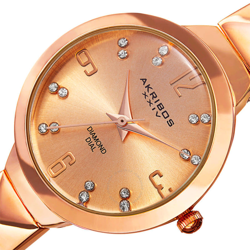 Akribos XXIV Ornate Quartz Diamond Rose Dial Ladies Watch P50118 - The Watches Men & Co #2