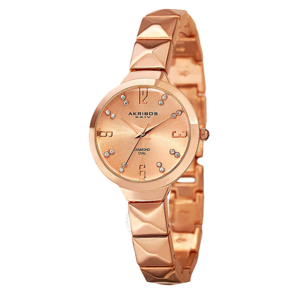 Akribos XXIV Ornate Quartz Diamond Rose Dial Ladies Watch P50118 - The Watches Men & Co