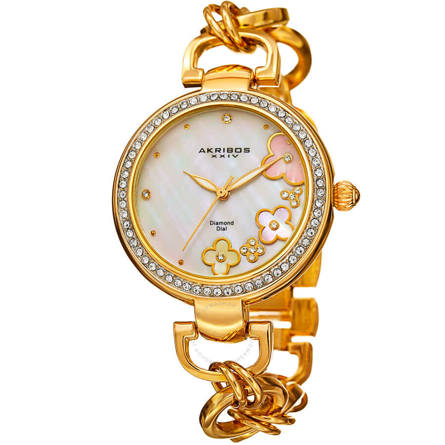 Akribos XXIV Ornate Quartz Diamond White Dial Ladies Watch P50140 - The Watches Men & Co
