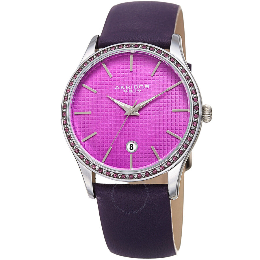 Akribos XXIV Purple Dial Purple Leather Ladies Watch AK964PU - The Watches Men & Co