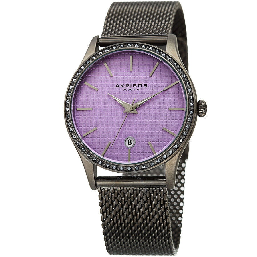 Akribos XXIV Purple Square-Textured Dial Ladies Watch AK967GNPU - The Watches Men & Co