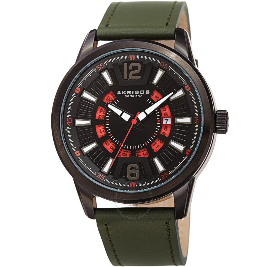 Akribos XXIV Quartz Black Dial Green Leather Men's Watch AK1079BKGN - The Watches Men & Co