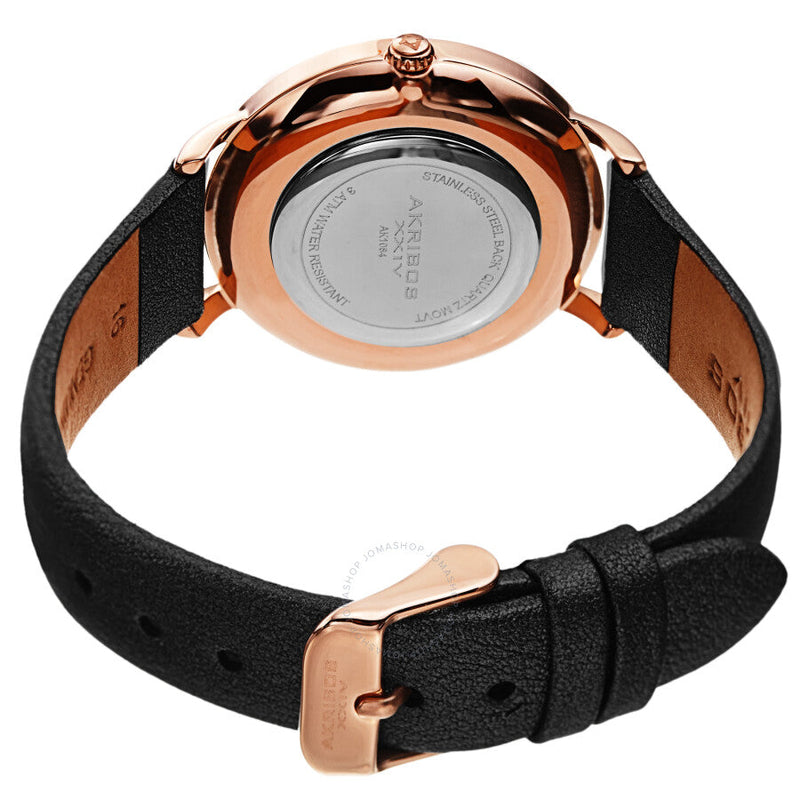 Akribos XXIV Quartz Black Dial Black Leather Ladies Watch AK1084BK - The Watches Men & Co #4