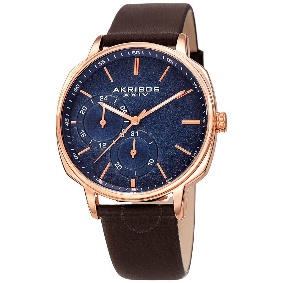 Akribos XXIV Quartz Blue Dial Brown Leather Men's Watch AK1022RGBR - The Watches Men & Co