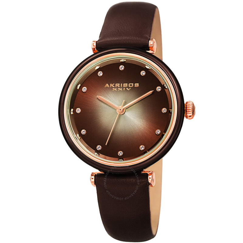 Akribos XXIV Quartz Crystal Brown Dial Ladies Watch AK1035BR - The Watches Men & Co