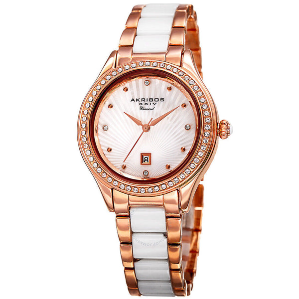 Akribos XXIV Quartz Crystal Mother of Pearl Dial Ladies Watch AK977RG - The Watches Men & Co
