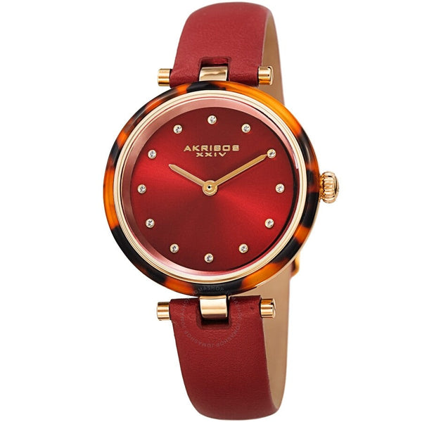 Akribos XXIV Quartz Crystal Red Dial Ladies Watch AK1052RD - The Watches Men & Co