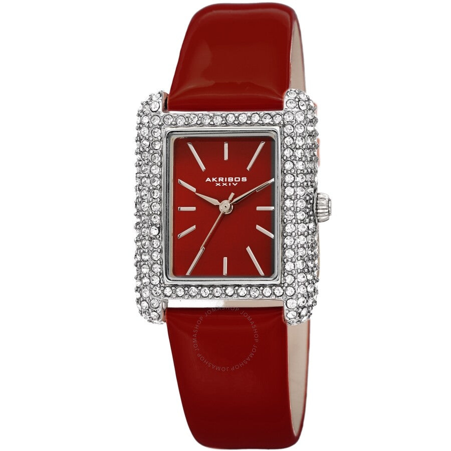 Akribos XXIV Quartz Crystal Red Dial Red Leather Ladies Watch AK1068RD - The Watches Men & Co