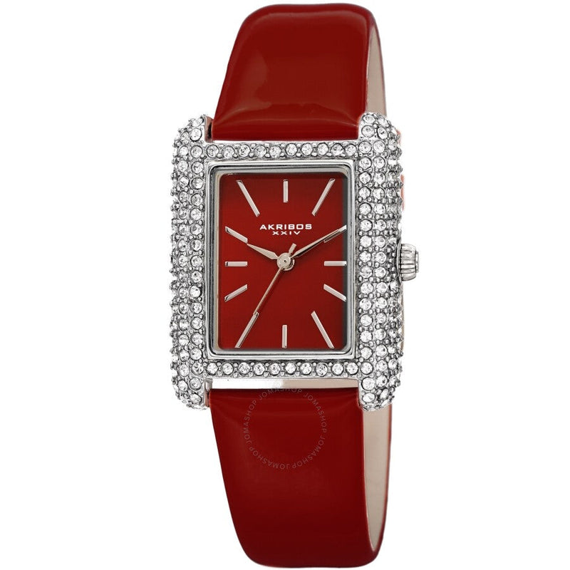 Akribos XXIV Quartz Crystal Red Dial Red Leather Ladies Watch AK1068RD - The Watches Men & Co