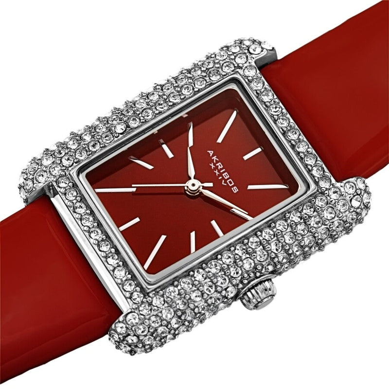 Akribos XXIV Quartz Crystal Red Dial Red Leather Ladies Watch AK1068RD - The Watches Men & Co #2
