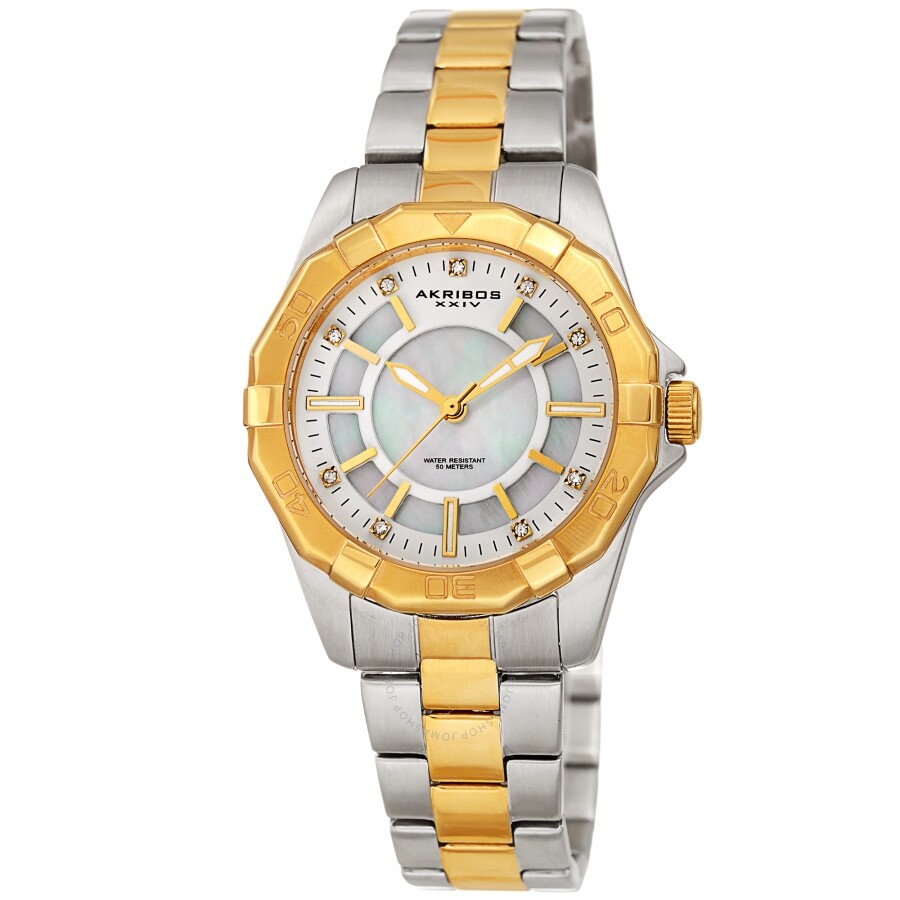 Akribos XXIV Quartz Crystal White Dial Ladies Watch AK1006TTG - The Watches Men & Co