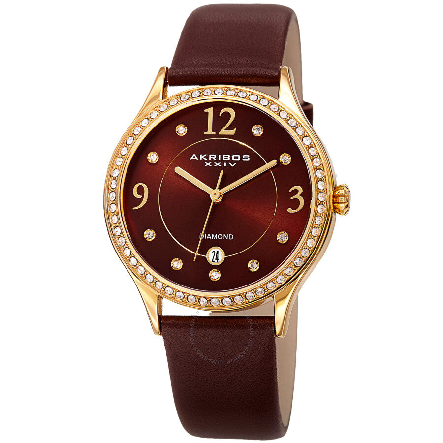 Akribos XXIV Quartz Diamond Brown Dial Ladies Watch AK1011BR - The Watches Men & Co