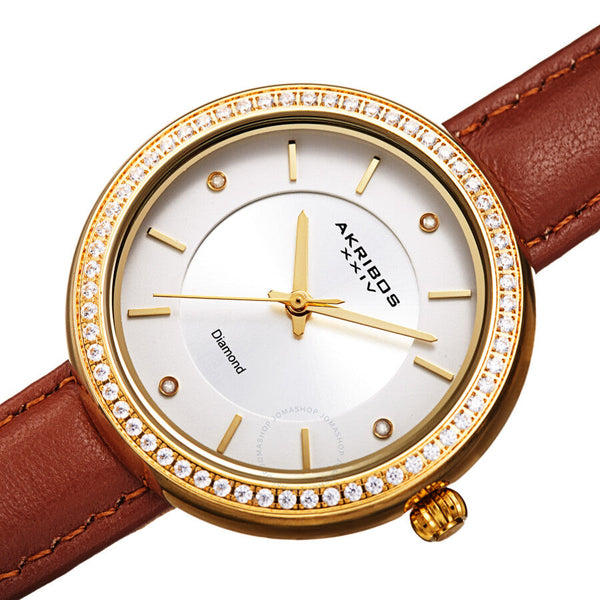 Akribos XXIV Quartz Diamond Crystal White Dial Ladies Watch AK1067BR - The Watches Men & Co #2