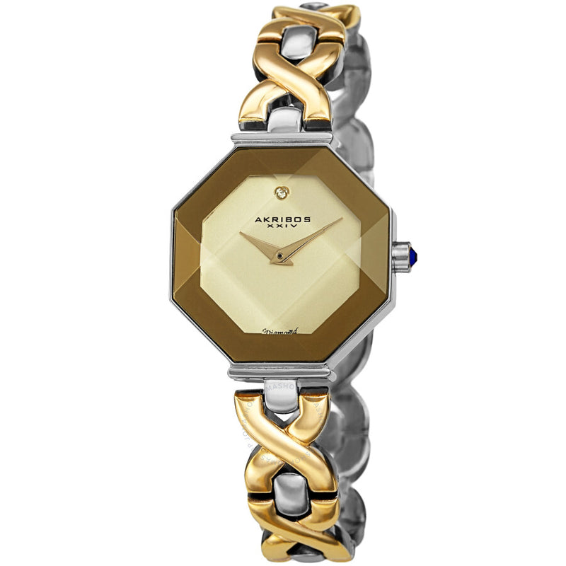 Akribos XXIV Quartz Diamond Gold Dial Ladies Watch AK1086TTG - The Watches Men & Co