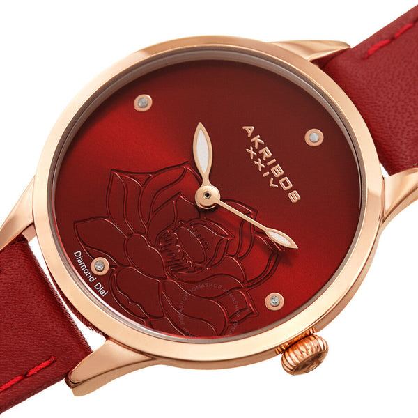 Akribos XXIV Quartz Diamond Red Dial Ladies Watch AK1047RD - The Watches Men & Co #2