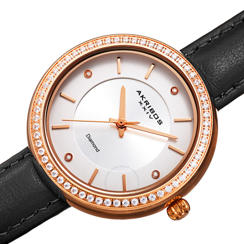 Akribos XXIV Quartz Diamond Silver Dial Ladies Watch AK1067BK - The Watches Men & Co #2