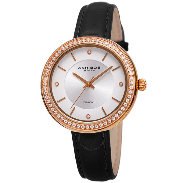 Akribos XXIV Quartz Diamond Silver Dial Ladies Watch AK1067BK - The Watches Men & Co