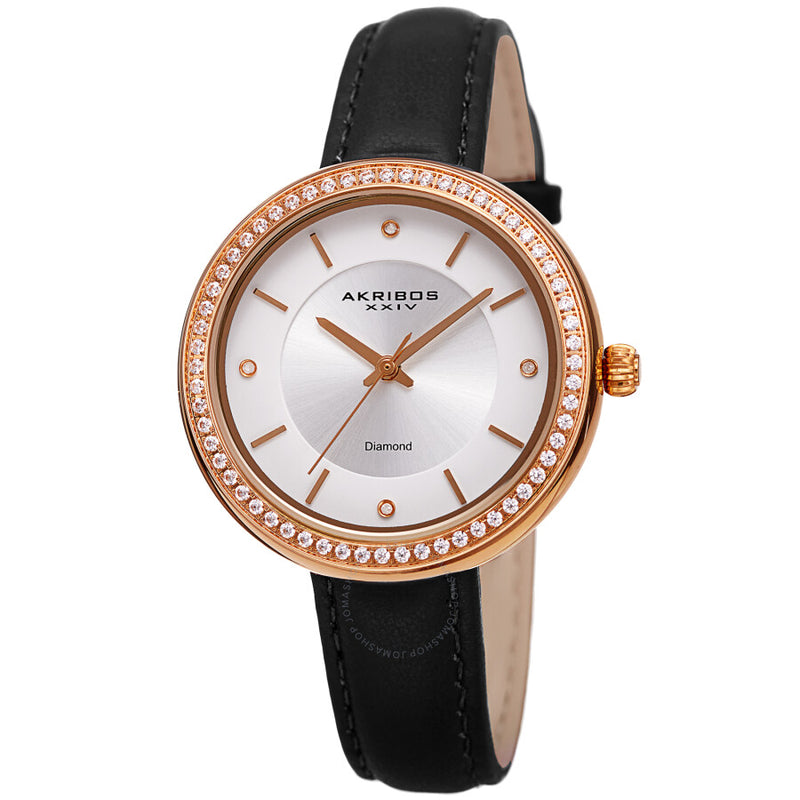 Akribos XXIV Quartz Diamond Silver Dial Ladies Watch AK1067BK - The Watches Men & Co