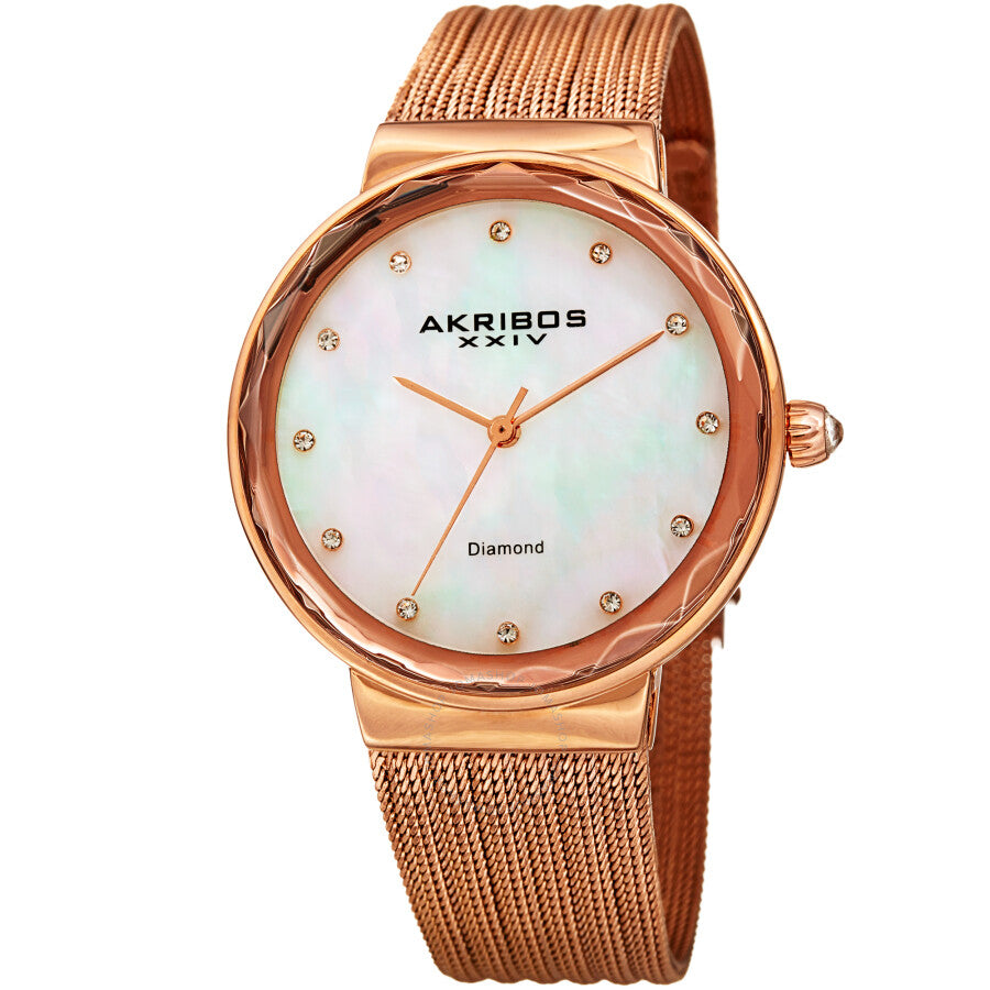 Akribos XXIV Quartz Diamond White Dial Ladies Watch AK1009RG - The Watches Men & Co
