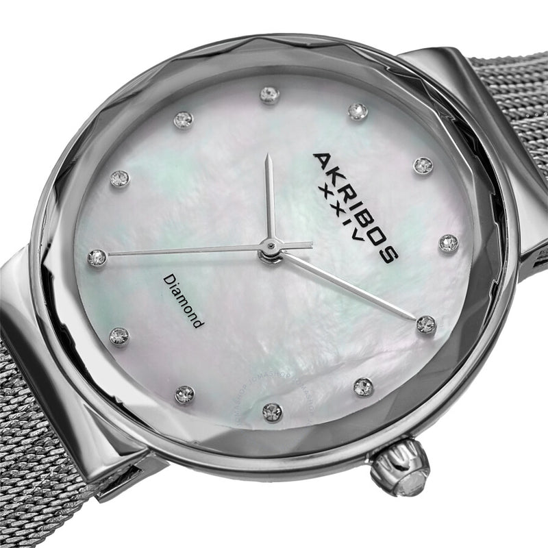 Akribos XXIV Quartz Diamond White Mother of Pearl Dial Ladies Watch AK1009SS - The Watches Men & Co #2