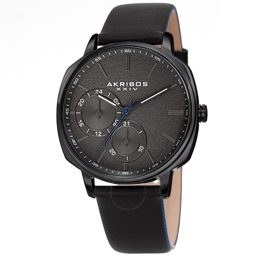 Akribos XXIV Quartz Grey Dial Black Leather Men's Watch AK1022BK - The Watches Men & Co