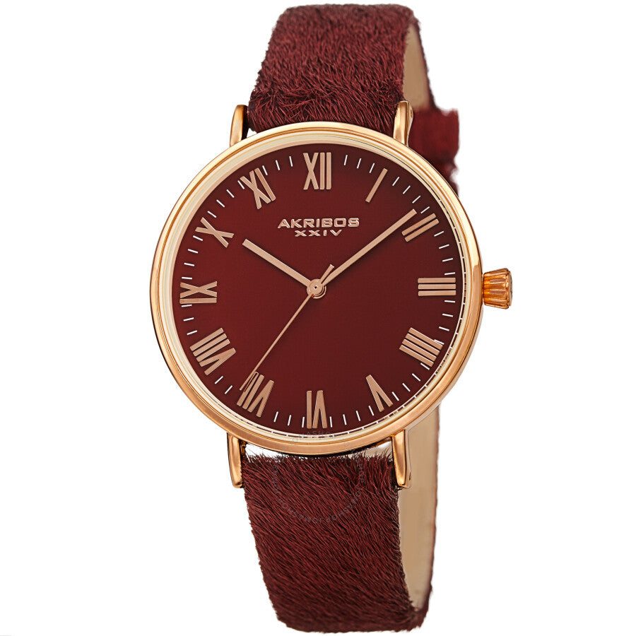 Akribos XXIV Quartz Red Dial Red Leather Ladies Watch AK1081RD - The Watches Men & Co