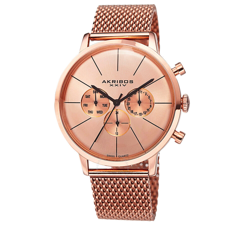 Akribos XXIV Quartz Rose Sunray Dial Men's Watch AK714RG - The Watches Men & Co