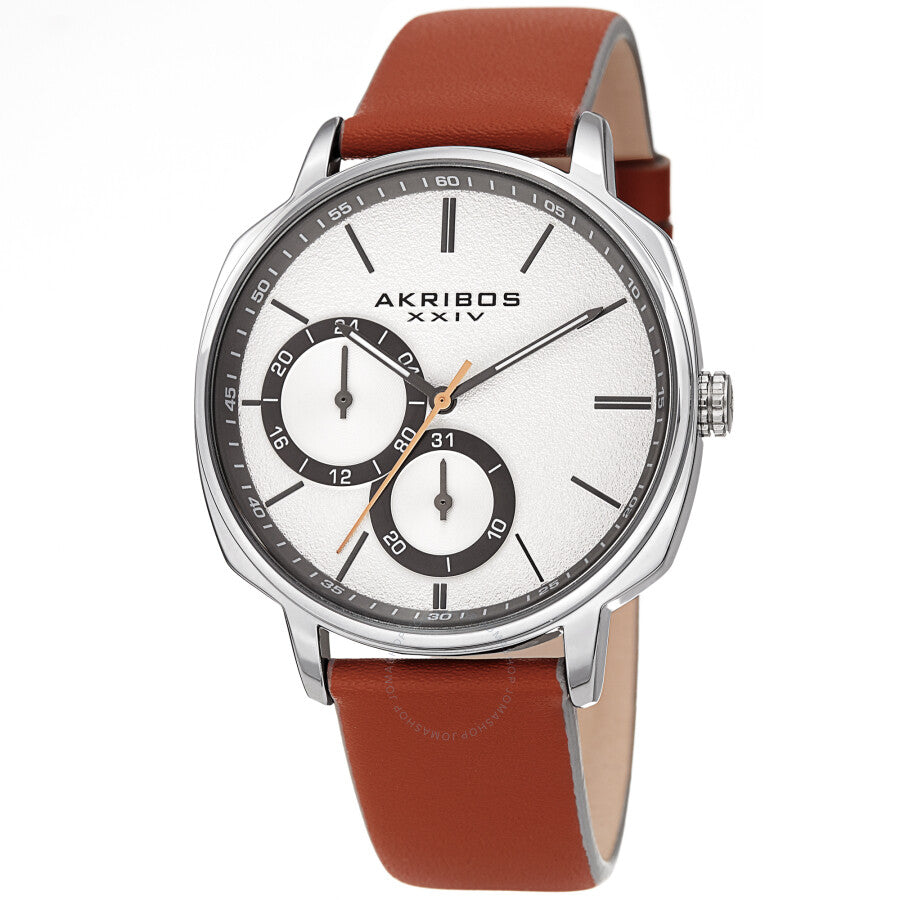 Akribos XXIV Quartz Silver Dial Brown Leather Men's Watch AK1022TN - The Watches Men & Co