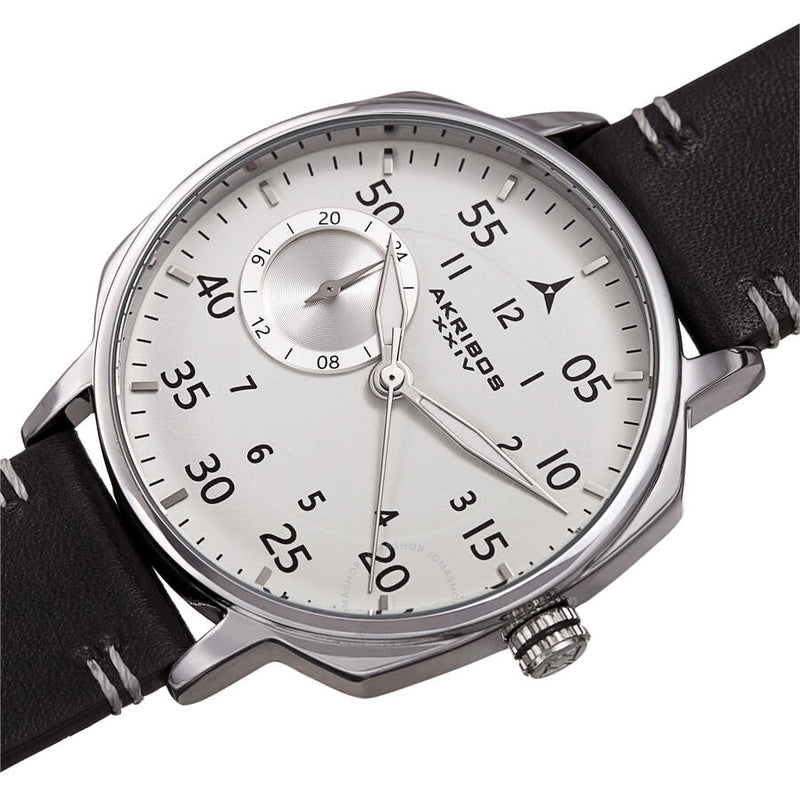 Akribos XXIV Quartz White Dial Black Leather Men's Watch AK1109SS - The Watches Men & Co #2