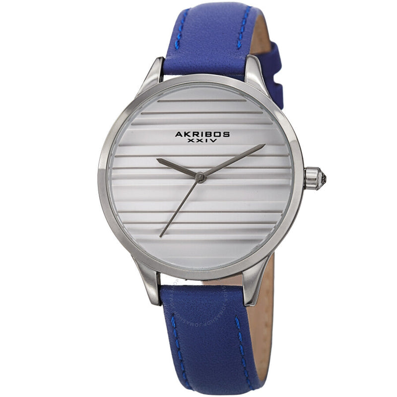 Akribos XXIV Quartz White Dial Blue Leather Ladies Watch AK1005BU - The Watches Men & Co