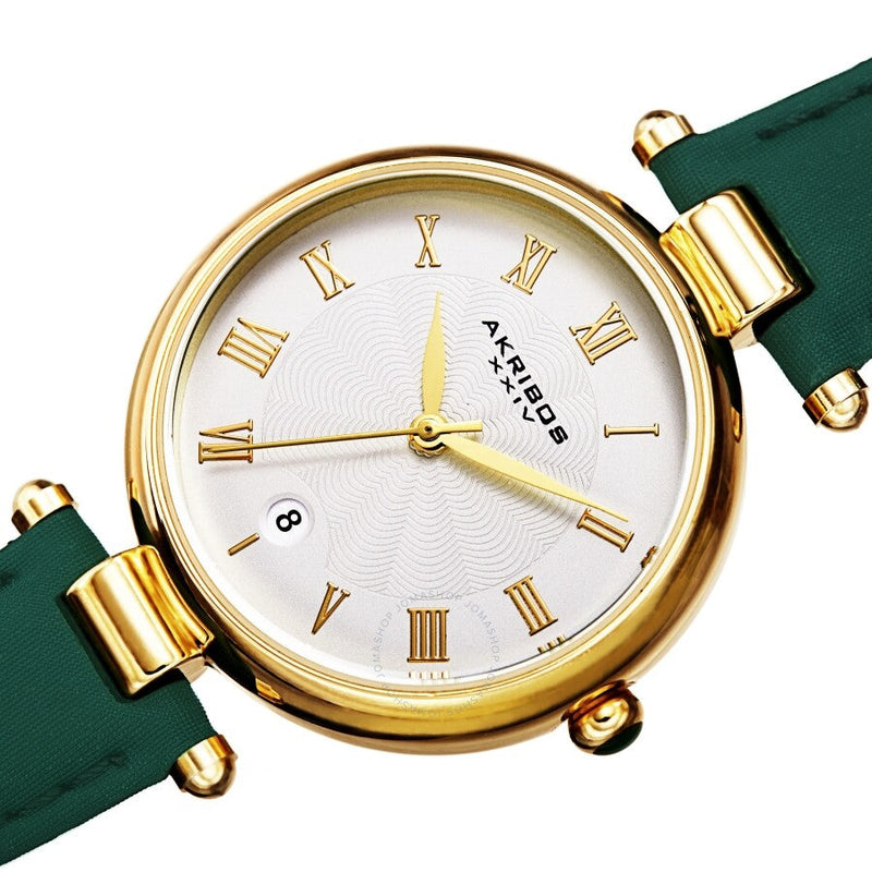 Akribos XXIV Quartz White Dial Green Leather Ladies Watch AK1070GN - The Watches Men & Co #2