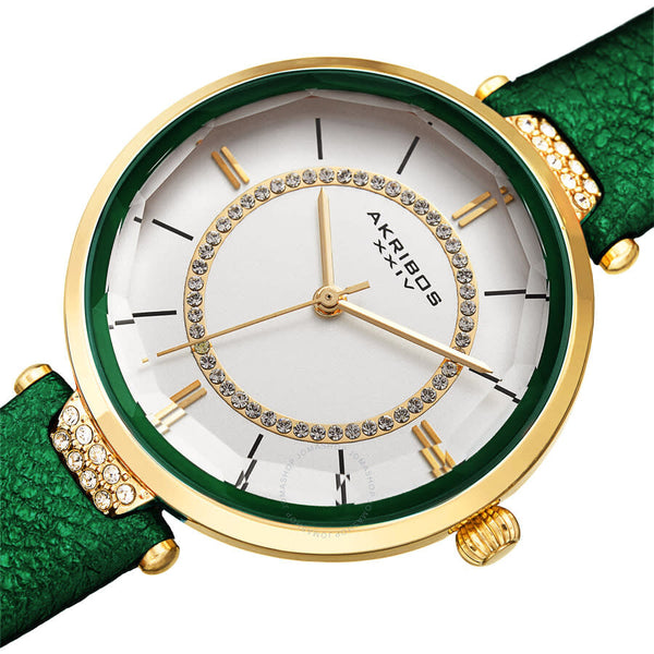 Akribos XXIV Quartz White Dial Green Leather Ladies Watch AK1116GN - The Watches Men & Co #2