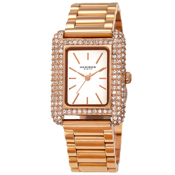 Akribos XXIV Quartz White Dial Rose Gold-tone Ladies Watch AK1108RG - The Watches Men & Co