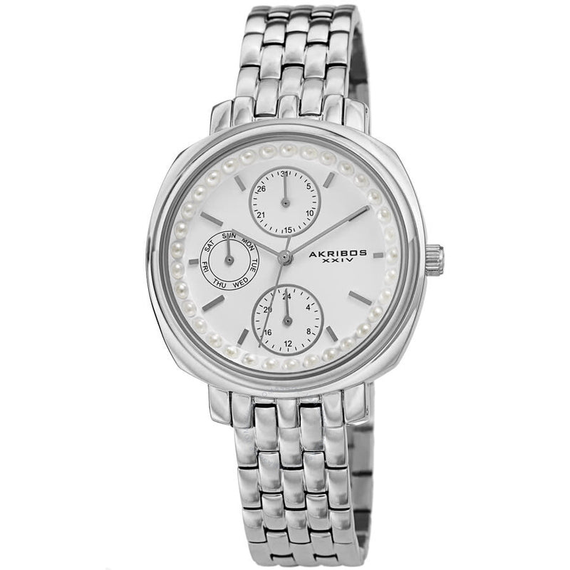 Akribos XXIV Quartz White Dial Ladies Watch AK1114SS - The Watches Men & Co