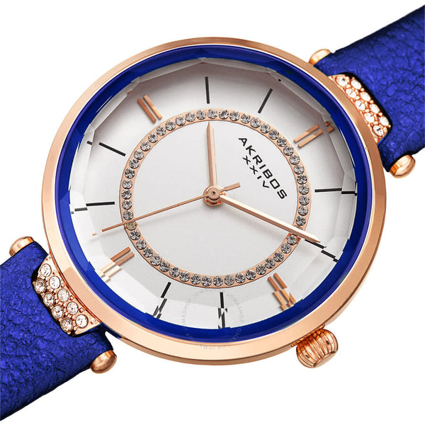 Akribos XXIV Quartz White Dial Blue Leather Ladies Watch AK1116BU - The Watches Men & Co #2