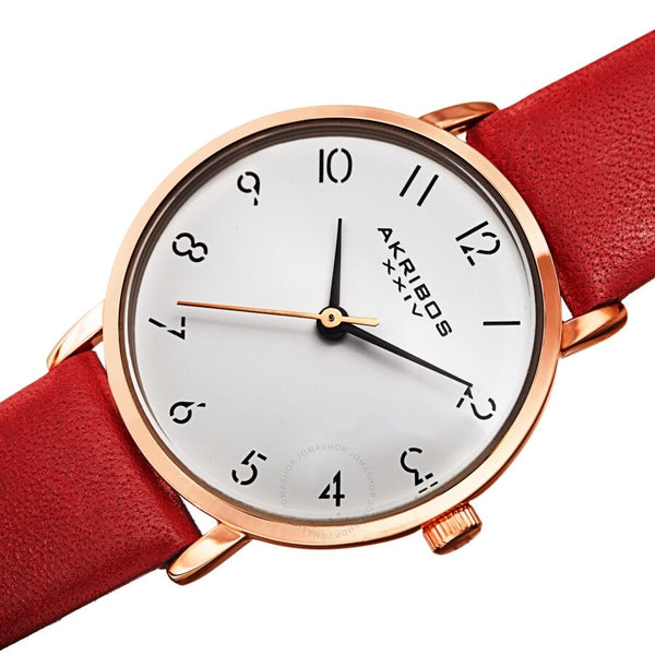 Akribos XXIV Quartz White Dial Red Leather Ladies Watch AK1087RD - The Watches Men & Co #2