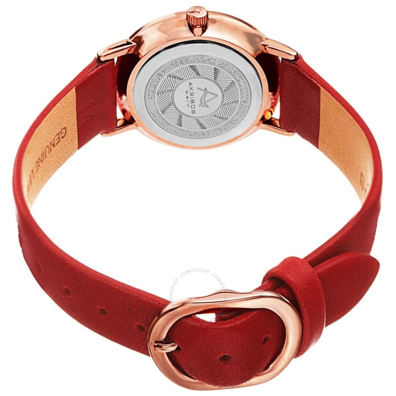 Akribos XXIV Quartz White Dial Red Leather Ladies Watch AK1087RD - The Watches Men & Co #4