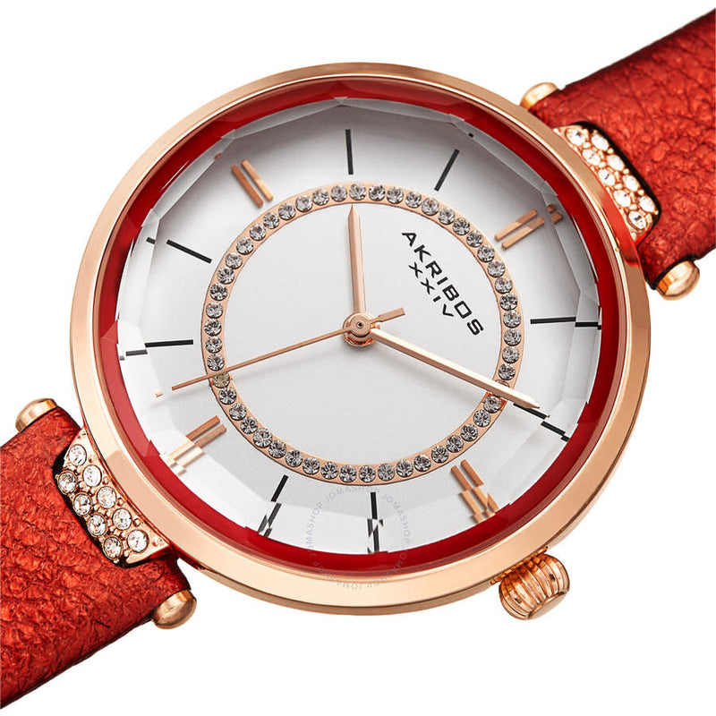 Akribos XXIV Quartz White Dial Red Leather Ladies Watch AK1116RD - The Watches Men & Co #2