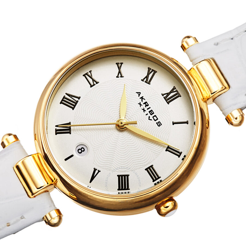 Akribos XXIV Quartz White Dial White Leather Ladies Watch AK1070WT - The Watches Men & Co #2
