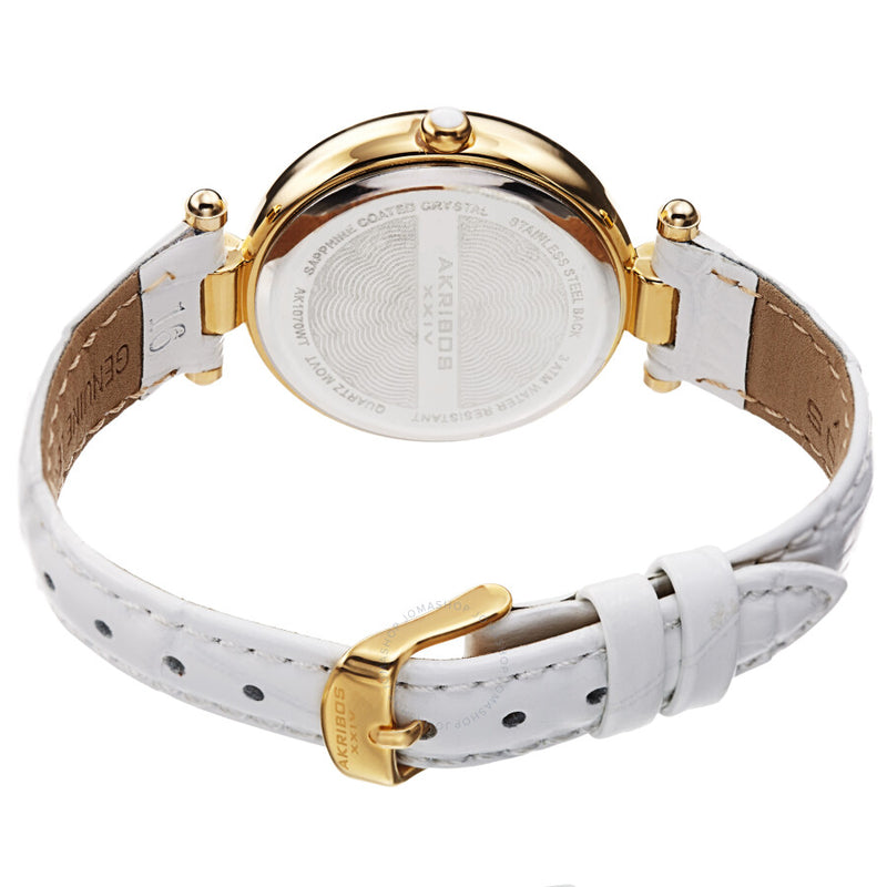 Akribos XXIV Quartz White Dial White Leather Ladies Watch AK1070WT - The Watches Men & Co #4