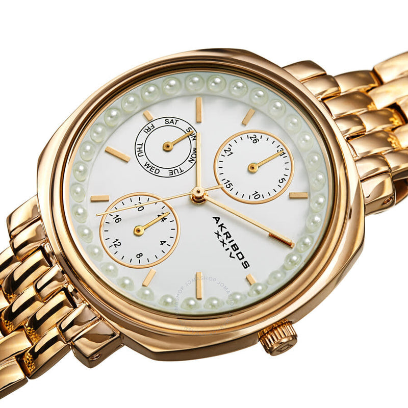 Akribos XXIV Quartz White Dial Yellow Gold-tone Ladies Watch AK1114YG - The Watches Men & Co #2