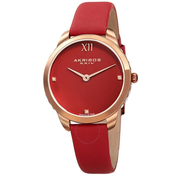 Akribos XXIV Red Dial Red Leather Ladies Watch AK1059RD - The Watches Men & Co