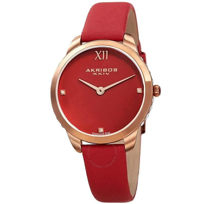 Akribos XXIV Red Dial Red Leather Ladies Watch AK1059RD - The Watches Men & Co