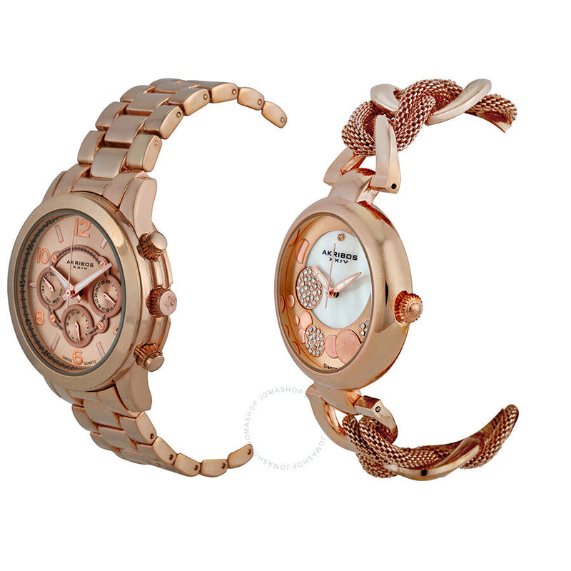 Akribos XXIV Rose Gold Tone Stainless Steel Watch Set AK676RG - The Watches Men & Co #2