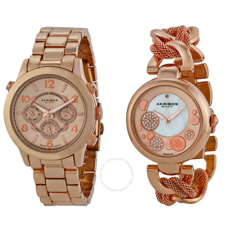 Akribos XXIV Rose Gold Tone Stainless Steel Watch Set AK676RG - The Watches Men & Co